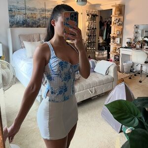 White Fox Boutique Blue and White Floral Corset Top